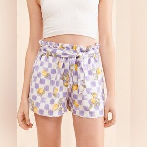 Anthropologie La Porte Lemon Print Paperbag Waist Shorts - Size Large